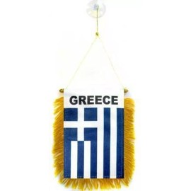 FI Greece MINI BANNER FLAG GREAT FOR CAR & HOME WINDOW MIRROR HANGING 2 SIDE