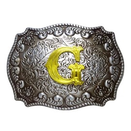 Moranse Golden Initial Letter A to Z Belt Buckle in Flower Western Cowboy Style(G)
