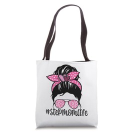 Messy Bun Step Mom Life Leopard Print Mother's Day Women Tote Bag