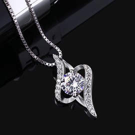B.Catcher Women Necklace 925 Sterling Silver Necklace Cubic Zirconia Pendant, 18"