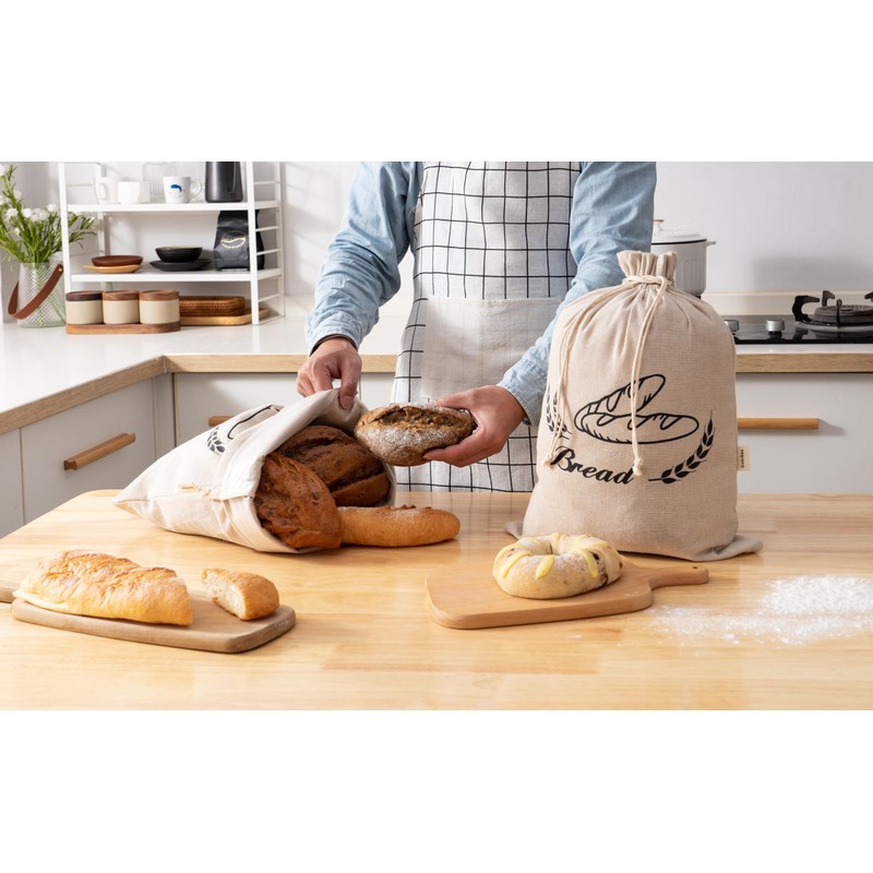 GobiSea 2 Pack Linen Bread Bags for Homemade Bread -