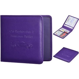 HerriaT Car Registration and Insurance Card Holder - Leather Vehicle Glove Box Automobile Documents Paperwork Wallet Case Organizer for ID, Driver's License, Key Contact Information Cards - Men&Women,