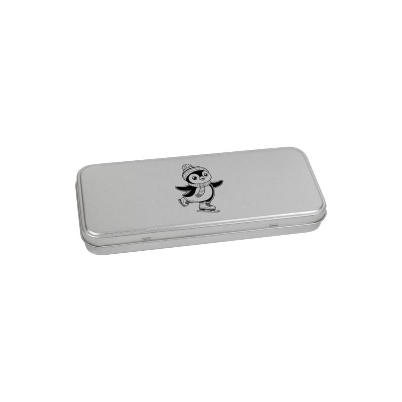'Happy Penguin Ice Skating' Metal Hinged Stationery Tin/Storage Box (TT00249874)