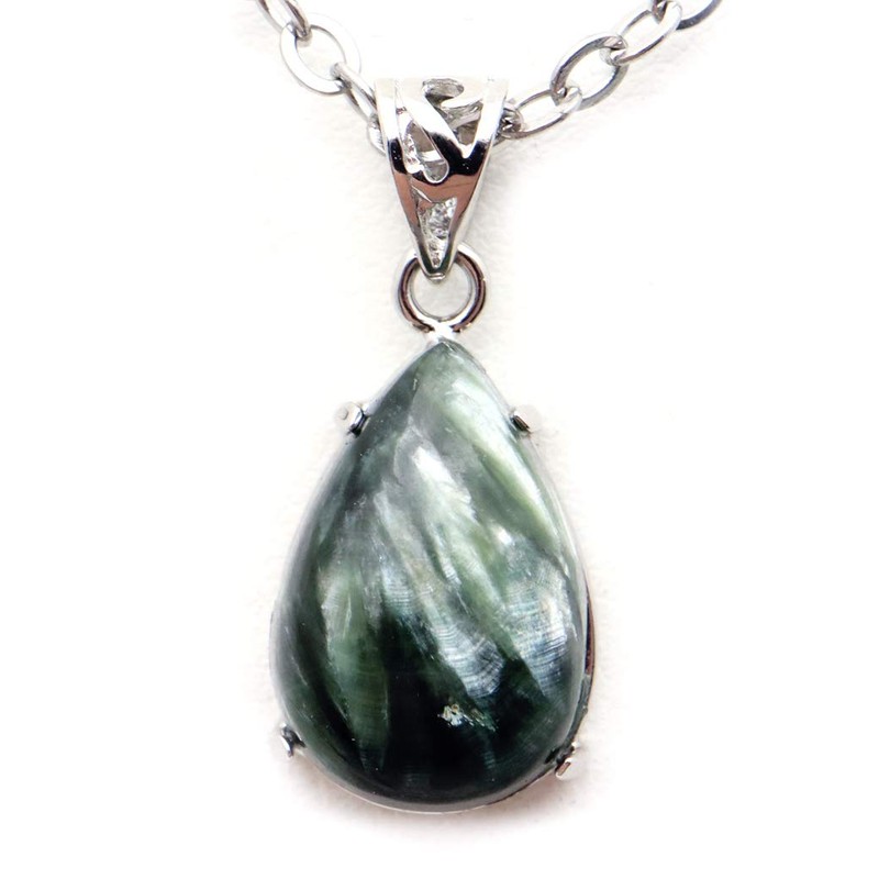 Seraphenite Necklace Drop Natural Stone Pendant Silver 925 Power Stone
