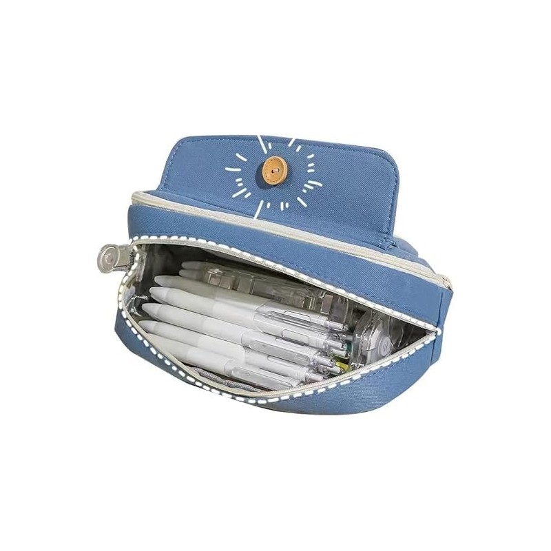 Kawaii Canvas Pen Pouch Bag with Large Capacity and Multi-Layered