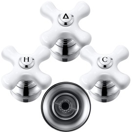 Enhon 3 Pcs Porcelain Handle Set, Compatible with Price Pfister Shower Valve, Hot Cold and Diverter Handle, Fits 12 Point Broach Stem, Chrome Finish White Porcelain(Cross Arm)