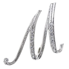 PPhtony 26 Letter Brooch Pins Small Silver Metal Rhinestone Crystal Initial A~Z Alphabet Brooch Lapel Pins for Men Women Girls Boys Birthday Christmas Wedding Gift (M)