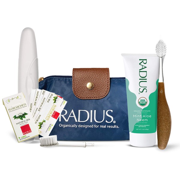 RADIUS Clean & Green Deluxe Oral Care Kit (Source Toothbrush With Replacement Head, Organic Mint Aloe Neem Toothpaste, Vegan Xylitol Mint Floss, Travel Case), 1 Count