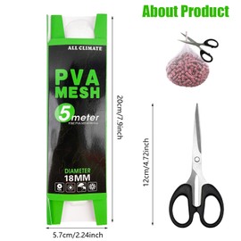 PVA Bag Fishing 3 Pieces 5 m PVA Mesh Carp Accessories 25 mm/37 mm/44 mm Wide Net Refill, Fishing Mesh Water Soluble Net Fishing Set with Scissors