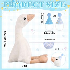 One Silly Goose Birthday Decor Girl 10 Sets 11.8 Inch Goose Stuffed Animal with Blue Mini Birthday Party Hats and Bib (Blue)