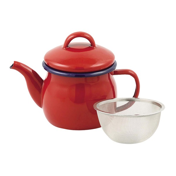 Pearl Metal HB-4411 Teapot, Red, 20.9 fl oz (580 ml), Enameled Tea Strainer, Just Size