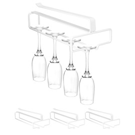 QWORK Wine Glass Rack, Wine Glass Holder, 4 Pack No Drilling Metal Wine Glass Storage Organizer, White