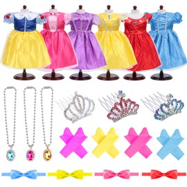 18-Inch Doll Clothes and Accessories - 6 Pack Princess Dress Set Complete with Crowns, Necklaces, Gloves, and Headbands fits 18in Girl Dolls