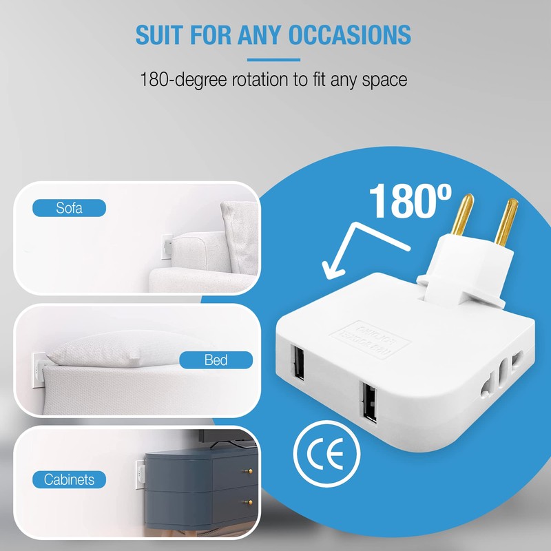 Multiple Socket with 4 Ports, 2 Socket Adapters for European