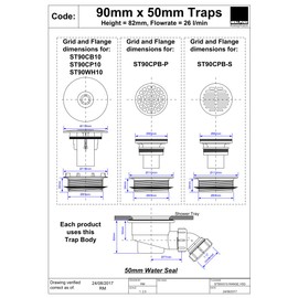 McAlpine ST90CPB-S 90mm x 50mm Water Seal Shower Trap with 1.5" Outlet
