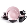 HomeVss Stoneware Two-Tone Colors Life 16pc Dinner Set，Outside Shiny Black