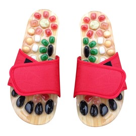 COLLBATH Natural Jade Massage Slippers Foot Health Care Cobblestone Shoes Red Size 39-40