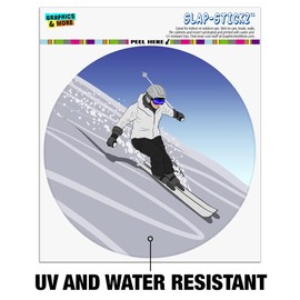Skiing Down Mountain Skier Snow Skis Automotive Car Window Locker Circle Bumper Sticker