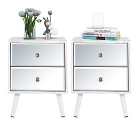 STHOUYN STHOUYN White Nightstand Set of 2, Mirrored Bedside Table Set of 2, Modern Bedroom Night Stands with 2 Drawer, Bed Side Table/Night Stand, End Tables Decorative Table Living Room (White)