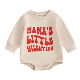 FIOMVA Valentines Day Baby Girl Outfit Newborn Bubble Romper Toddler Crewneck Sweatshirt Infant Cute T Shirt Clothes (C1 Mama's Little Valentines Khaki, 0-3 Months)