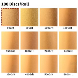 SPEEDWOX 100 Pcs 60 Grit Sandpaper Roll 5 inch Round Sanding Discs Adhesive Back PSA Sticky Back No Hole Stick and Sand Sandpaper for Wood, Auto Body Repair, Marine, Paint, Metal and Plastics