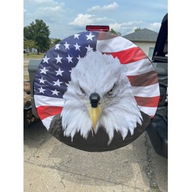 Tire Cover Central Eagle Head American Flag Spare Tire Wheel Cover for RV Camper and All Other Spare tire Size (See Drop Down menu)