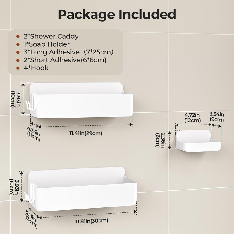 Orimade Shower Caddy 3-Pack, No-Drill Adhesive Shelves for Bathroom, Rustproof