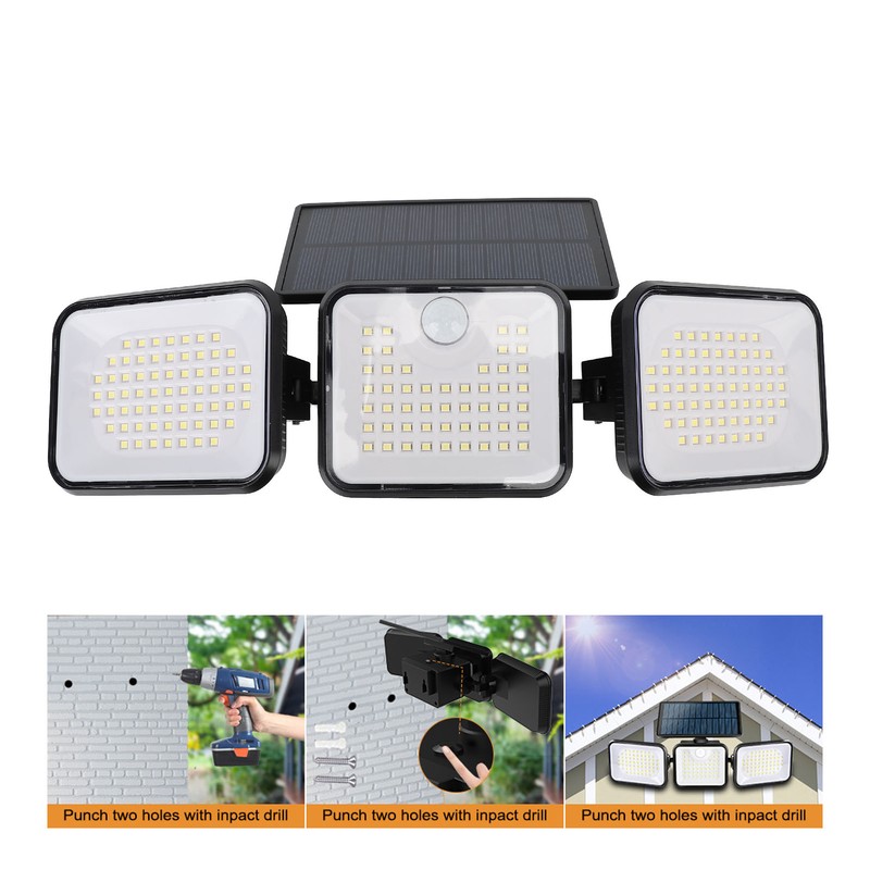 Solar Motion Sensing Light Rotating 3 Head IP65 Waterproof Decorative
