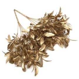 PASYOU Christmas Artificial Plants Decoration, Plastic Grass Fake Shrubs Simulation Leaves Indoor Outdoor Home Garden Planter Filler Party Hotel Verandah Wedding UV Resistant DIY Decor - Gold 2 Pack