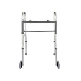 MediChoice Dual-Release Two Button/Folding Walker, Height Adjustable with 5 Inch Wheels, Aluminum, 300 lb. Capacity (1 Each)