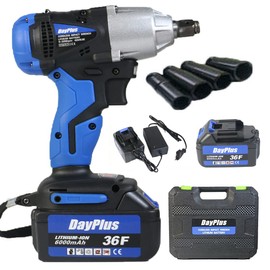 18V Cordless Impact Wrench Kit 1/2 Inch Impact Gun with Tool Case and 4 Sockets 460 N.m Max Torque - Built in LED Light - 2X 6.0AH Lithium-Ion - Compact Impact Wrench Kit