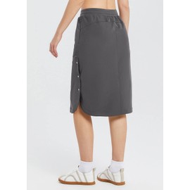 BALEAF Falda midi de viaje para mujer, longitud a la pantorrilla con bolsillo de abertura, cintura el stica, faldas largas casuales para golf, gris, Small Largo