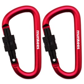 munkees Small Carabiner Clip Keychain 2 Pack, Mini Caribeener 2 inch to 3" for Keys Aluminum Alloy Biner Lightweights for Bottle Buckle, Backpack Hook (Large, Red with Lock)