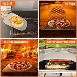 Hisencn 5pcs Pizza Steel Set for Oven and Grill, 16" Square Ceramic Pizza Steel (OAK), Pizza Cutter & With Pizza Cutter Rocker, Measuring Scale Scraper, Plastic Cutter & 20 PCS Cooking Paper