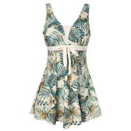 ECUPPER Womens One Piece Swim Dress Plus Size Bathing Suit Swimming Costume Dress with Boy Shorts Lemon Yellow XL