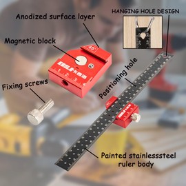 Eabdice 300 mm Combination Angle Carpenter's Square, Positioning Block Parallel Ruler, DIY Combination Angle for Marking 45° and 90° for Woodworking, DIY, Crafts