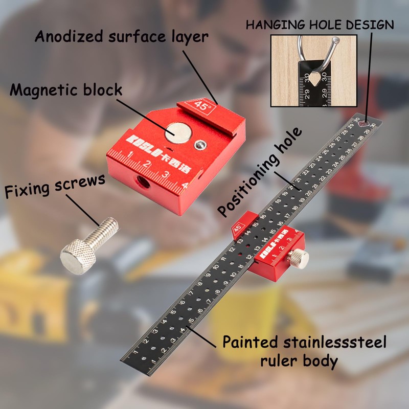 Eabdice 300 mm Combination Angle Carpenter's Square, Positioning Block Parallel