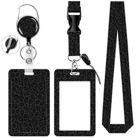 ID Badge Holder with Heavy Duty Retractable Badge Reel Clip and Lanyard, Cute Card Name Tag Lanyard Vertical ID Protector Badge Clips for Nurse Doctor Teacher Student(Grey and Black Leopard)