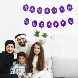 Confetti! Gold and Purple Premium Ramadan Mubarak Banner - Handcrafted Lantern Style Muslim Islamic Party Hanging Decorations - 2 Meter Long - Easy to Hang - Perfect for Iftar Party Decoration