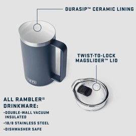 YETI Rambler Pitcher, Vacuum Insulated, Stainless Steel with MagSlider Lid, Rescue Red, 34 oz (1005 ml)