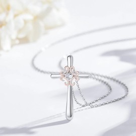 Silwan Cross Necklaces for Women S925 Sterling Silver Cross Necklaces Crucifix Necklace Cubic Zirconia Jewelry Gift for Women Wife Mom