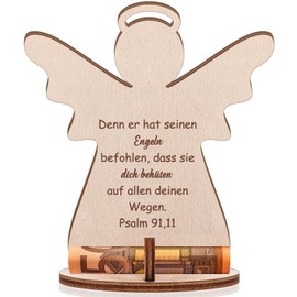 Otuuz Christening Money Gift Wooden Angel with Engraving for Christening Guardian Angel Christening Gift Money Gift Made of Wood Lucky Charm Money Gift Packaging for Children Baby Girl Boy