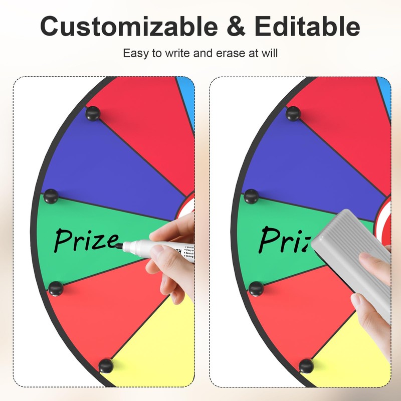 Retbtnm 12 Inch Prize Wheel, 12 Slots Color Spinning Wheel