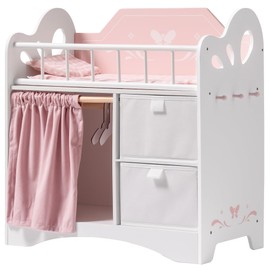 ROBUD Baby Doll Crib, Wooden Doll Bed with Storage and Bedding, of Toy Baby Crib to Kids, Pink Baby Doll Beds Suit for Dolls Under 22 Inches