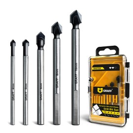 Masonry Drill Bits Set - Glass Drill Bits for Tiles, Ceramics, Porcelain, Glass, Plastic, Wood, Mirrors, Masonry, Bricks - Multi-Material Carbide Tipped Drill Bits - 5 Pcs GRAFF