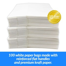 Reli. 100 Pack | 10"x6.75"x12" | Large White Paper Bags w/Handles | Ideal for To Go/Take Out/Restaurant Bags with Handles, Shopping Bags, Retail Bags, Gift Bags; 25% larger than 10"x5"x13"