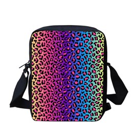 HELLHERO Rainbow Leopard Print Messenger Bag Girls Crossbody Purse Shoulder Handbag Shoulder Bookbag Flight Travel for Women Kids Teen Boys Gifts Outdoor Shopping Workout Trip