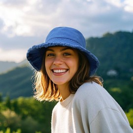 Croogo Reversible Bucket Hats for Women Travel Beach Sun Hat Casual Outdoor Cap Wide Brim Summer Hat Unisex,Blue-HJY1