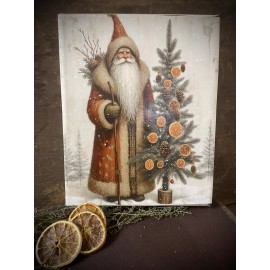 Handmade Primitive Christmas Santa Canvas Print shelf Sitter