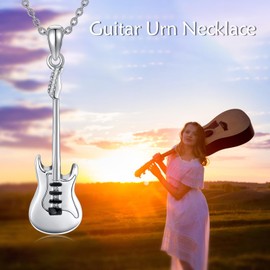 POPLYKE Guitar Urn Necklace For Ashes 925 Sterling Silver Music Guitar For Women Keepsake Necklaces Jewelry Present Easter Day of the Dead
